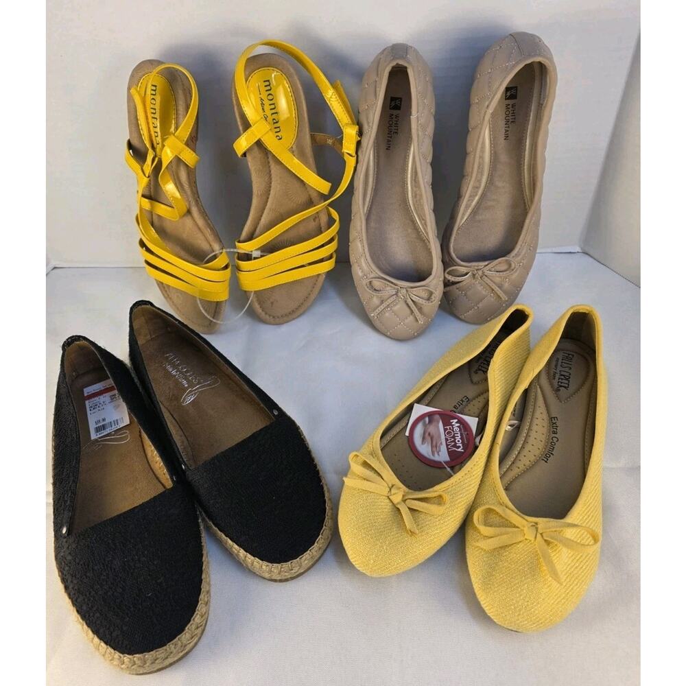 Lot Of Women's Size 9 Shoes- Lot Of 4 Yellow Black Tan Flats Sandals Some NWT